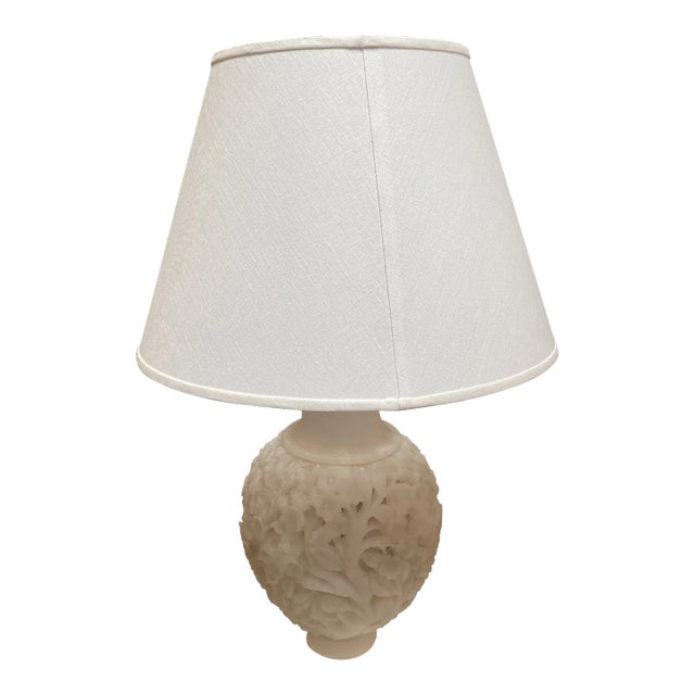 1920s Large Hand Carved Alabaster Table Lamp For Sale