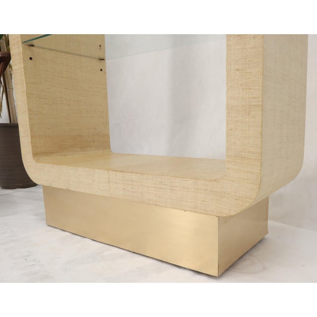 Raffia Cloth Finished Rounded Angles Étagère Display Unit Glass Shelves For Sale - Image 10 of 12