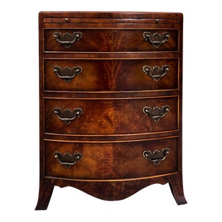 1990s Theodore Alexander Crotch Mahogany Bow Front Regency Townhouse Bachelor Chest For Sale
