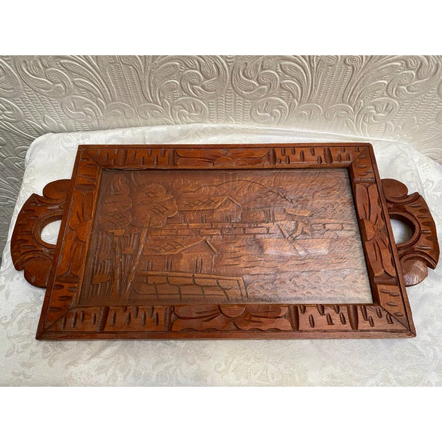 Vintage Mid Century Modern Hand-Carved Wood Mexican Tray For Sale - Image 6 of 8