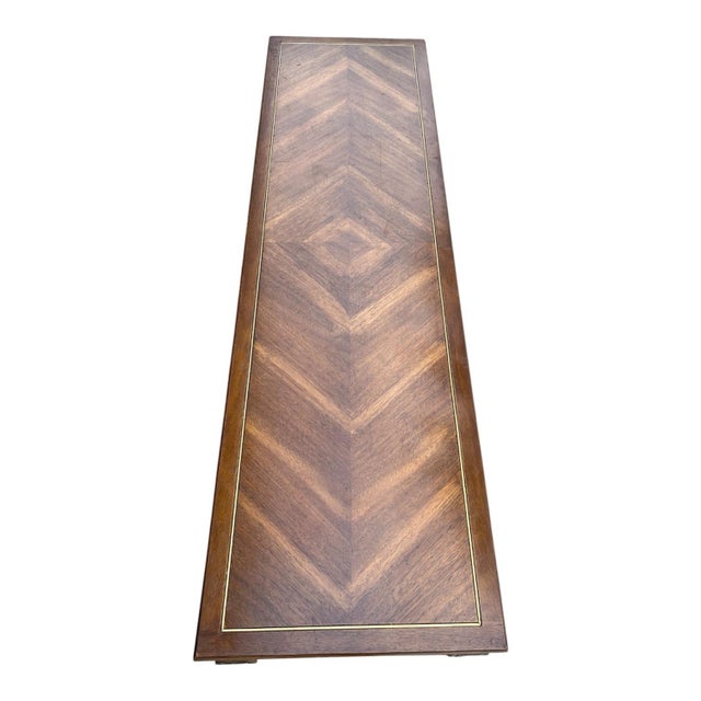 1960s Mid-Century Modern Walnut Chevron Parquetry Long Coffee Table For Sale In Wichita - Image 6 of 7