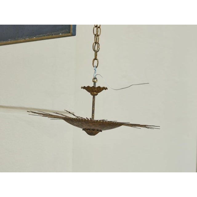 Mid 20th Century Mid 20th Century Spanish Midcentury Gilt Metal Sunburst Chandelier with Wavy Rays For Sale - Image 5 of 12