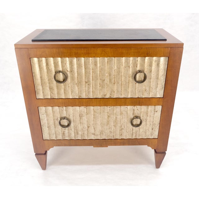 Baker Slate Top Silver Leaf Scallop Front Two Drawers Night Stand End Table MINT For Sale - Image 12 of 16