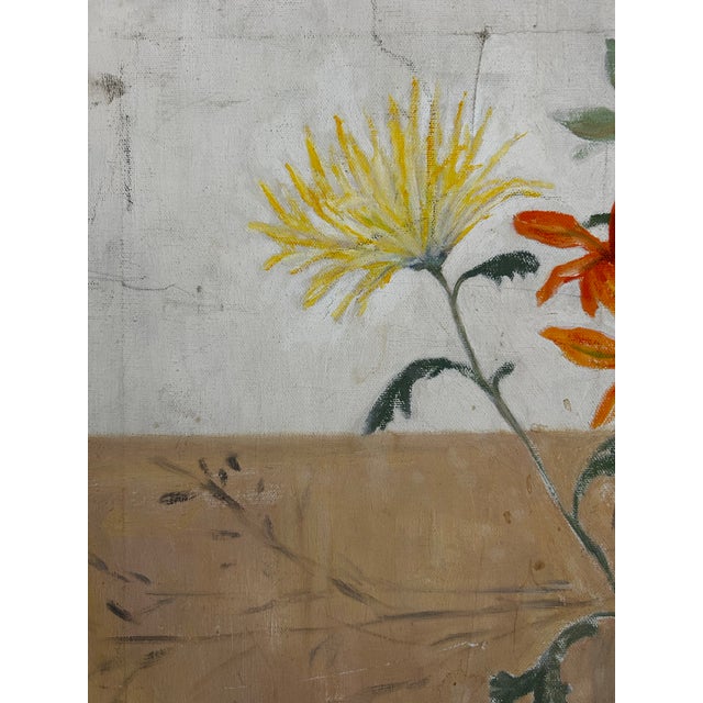 Mid Century Vintage Large Floral Still Life Oil Painting on Canvas Yellow Flowers For Sale In Philadelphia - Image 6 of 8