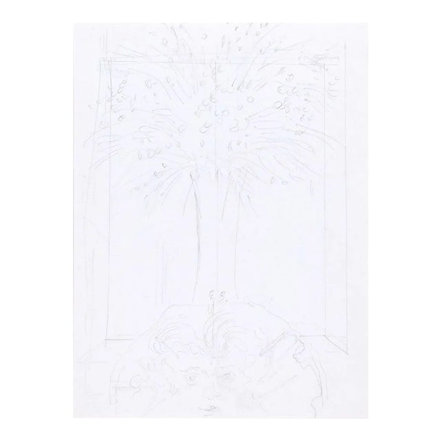 Bocca della Verità - Original Pencil Drawing by E. Berman - Mid 20th Century Mid 20th Century For Sale