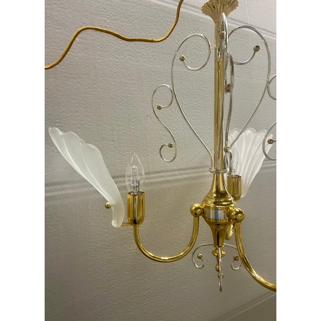 Vintage Brass and Silver Three-Light Shell Chandelier, 1984 For Sale - Image 6 of 7