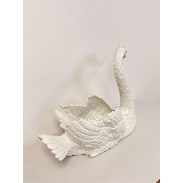 Large Vintage White Porcelain Swan Planter Sculpture MCM Decor Italian Style For Sale - Image 4 of 17