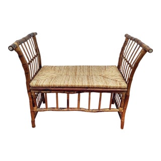 1970s Vintage Bamboo Rush Seat Bench For Sale
