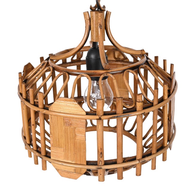 1960s Mid-Century French Riviera Style Bambo & Rattan Rounded Pendant Lamp, 1960s For Sale - Image 5 of 18