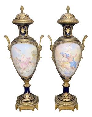 Pair of 19th Century French Sèvres Porcelain Urns With Ormolu Mounts