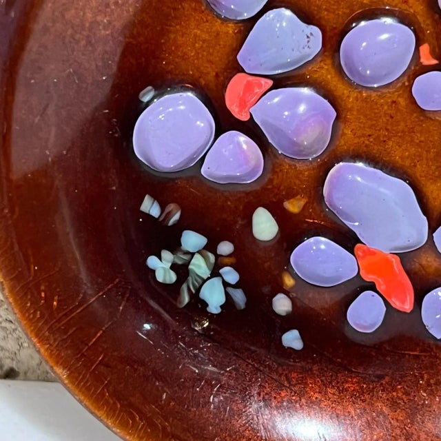 1960s Speckled Lavender Pink Enamel Dish Midcentury Modern Copper Art For Sale - Image 4 of 9