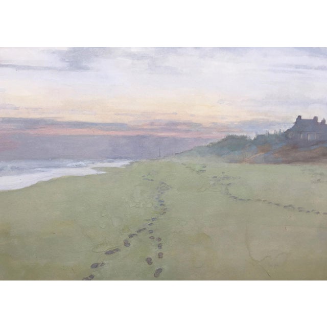 East Hampton by Maria Jimenez | Watercolor on strathmore Beach scene with footprints and houses. For Sale