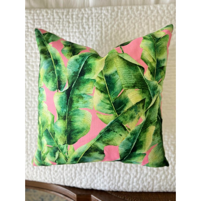 Pink Contemporary Dominican Banana Leaves with Pink Pillow Cover For Sale - Image 8 of 11