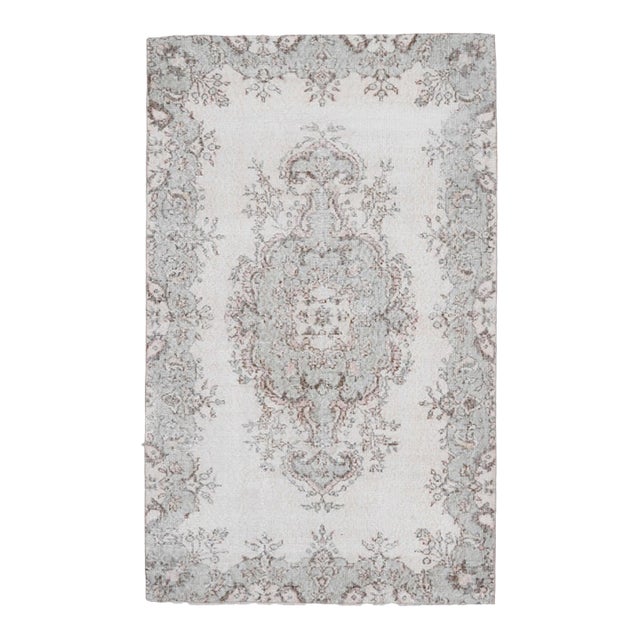 1970s Vintage Handmade Wool Cotton Turkish Cream Area Rug For Sale