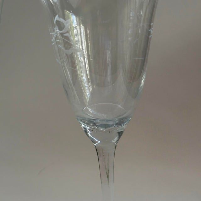 Vintage Handmade Etched Grapevine Tulip-Stem Wine Glasses – Set of 2 For Sale - Image 10 of 10