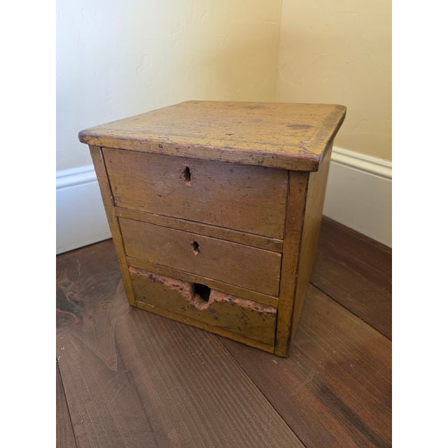 Primitive Yellow Wood Box With Drawers For Sale - Image 10 of 13