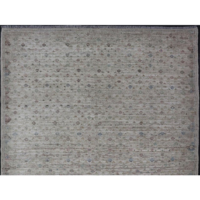 Textile Modern Piled Rug With All-Over Design in Muted Colors and Cream Background** For Sale - Image 7 of 11