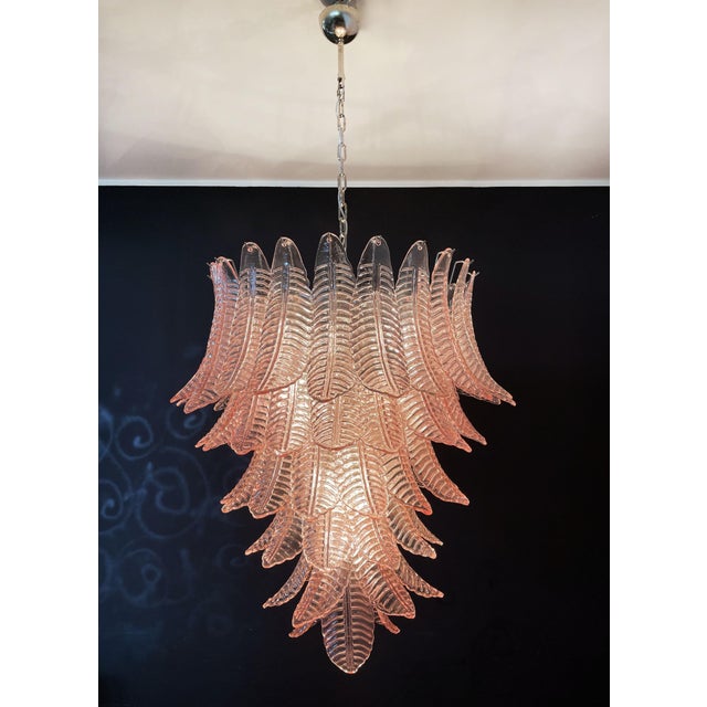 Large Italian Murano Pink Felci Glass Chandelier, 1990s For Sale - Image 9 of 18
