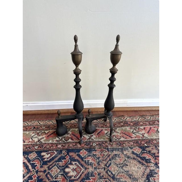 Pair of Antique Metal Andirons For Sale - Image 4 of 6
