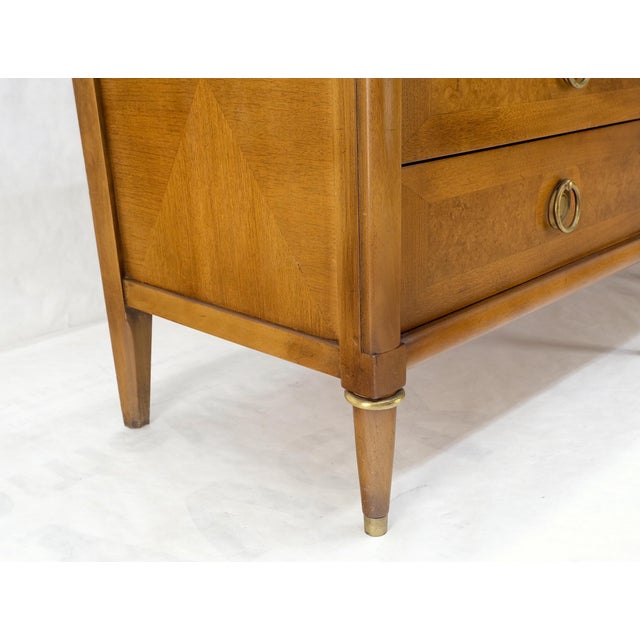 Mid-Century Modern light walnut long travertine Top 9 Drawers Dresser Credenza Brass Drop Ring Pulls MINT!