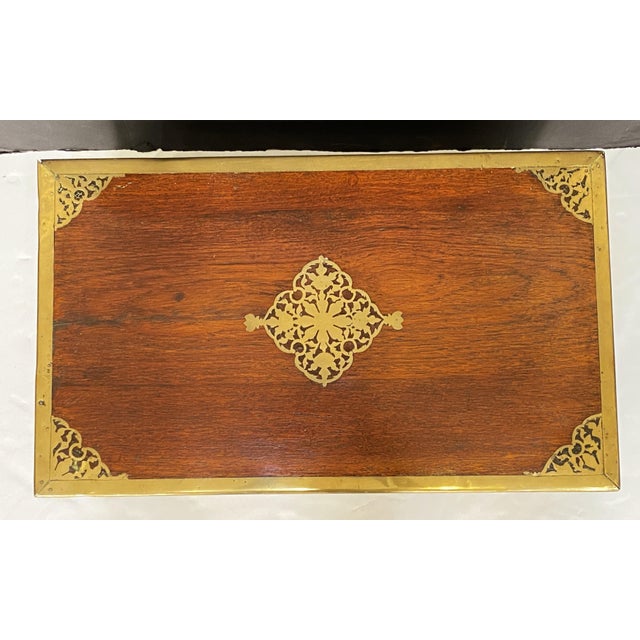 British Military Officer's Campaign Trunk or Stationery Box of Brass-Bound Teak For Sale - Image 4 of 11