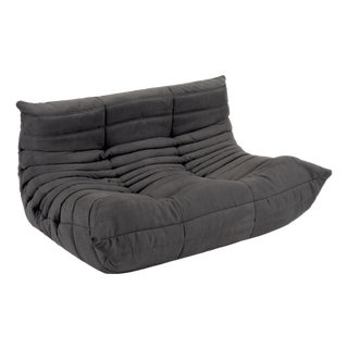 Authentic Ligne Roset Togo Loveseat in Charcoal Grey For Sale