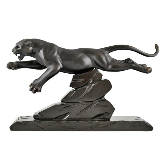 H. Gual, Art Deco Panther Sculpture, 1930, Metal & Marble For Sale - Image 10 of 10