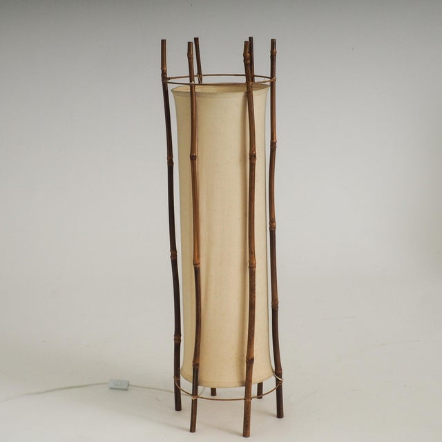 Large Bamboo and Linen Floor Lamp by Louis Sognot, 1960s For Sale - Image 18 of 18