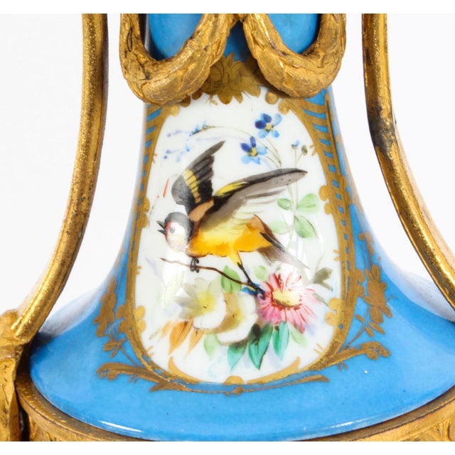 Antique French Bleu Celeste Sevres Urns, 19th Century, Set of 2 For Sale - Image 4 of 18