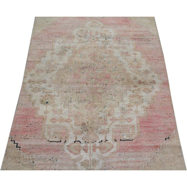 Vintage Turkish Oushak Hand Knotted Wool Rug, 2'8''x10'2'' For Sale - Image 4 of 4