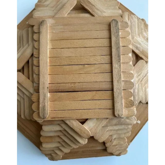 Vintage Tramp Art Boho Popsicle Stick Bowl or Basket For Sale - Image 4 of 5