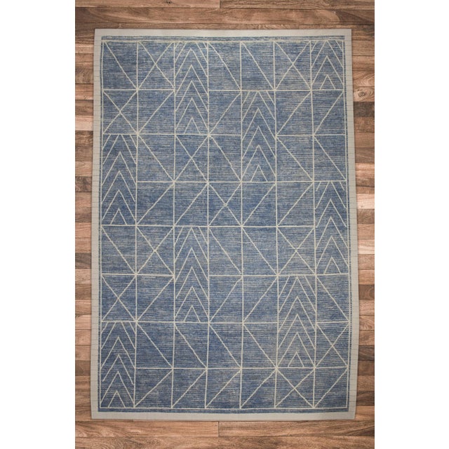 Textile 21st Century Modern Moroccan Style Wool Rug in Blue Design 10'3" X 14'9" For Sale - Image 7 of 8