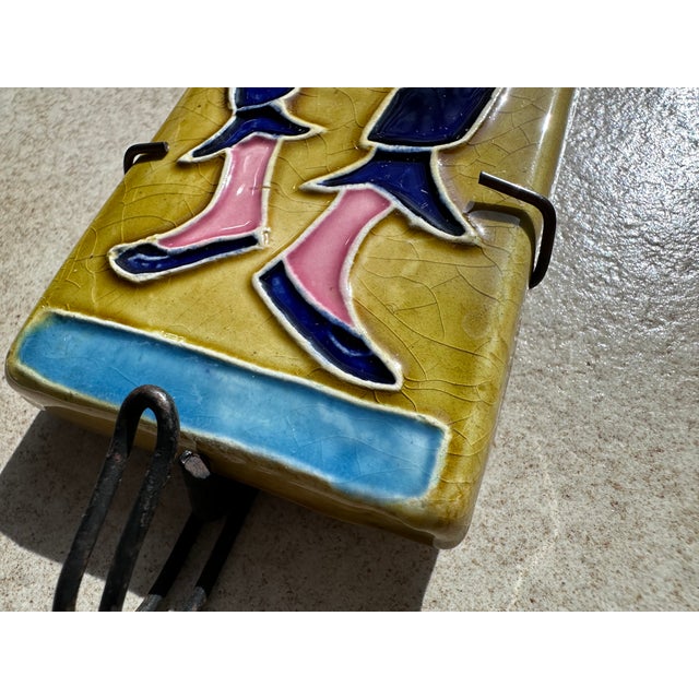 Signed Harlequin Relief Tile in Ceramic with Metal Hook, Italy, 1950s For Sale - Image 9 of 11