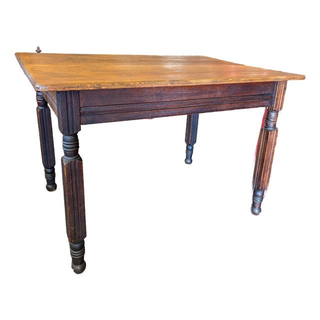 Antique Oak Small Dining Table With Turned Legs Slight Eastlake Styling For Sale