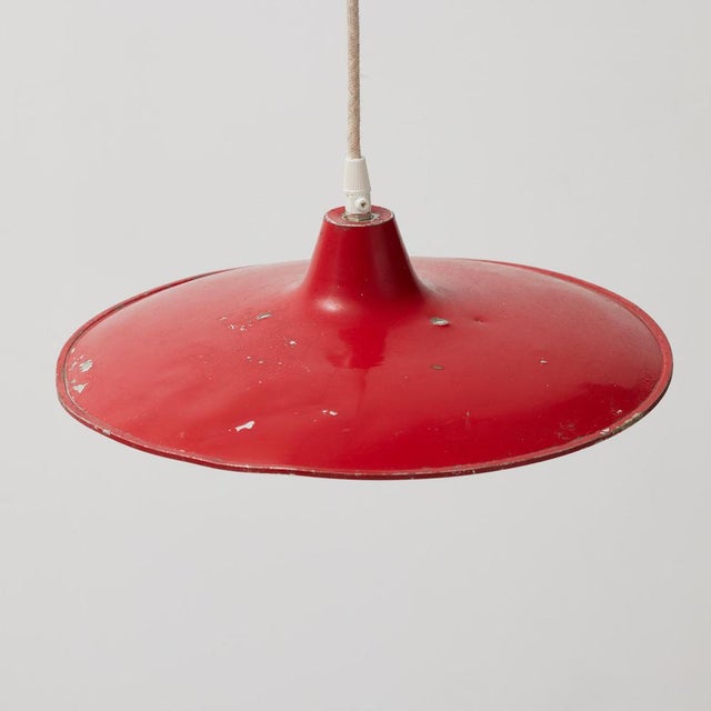 Antique French Hanging Lamp in Red Lacquered Metal For Sale - Image 10 of 11