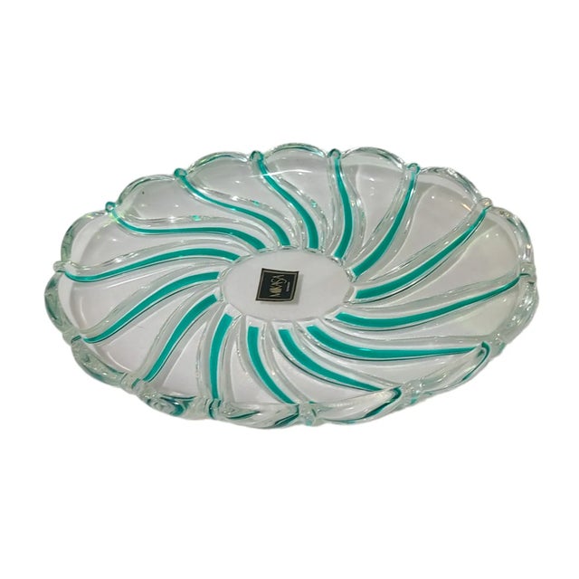 Late 20th Century Late 20th Century Mikasa Green Striped Glass Oval Tray Dish Germany For Sale - Image 5 of 5