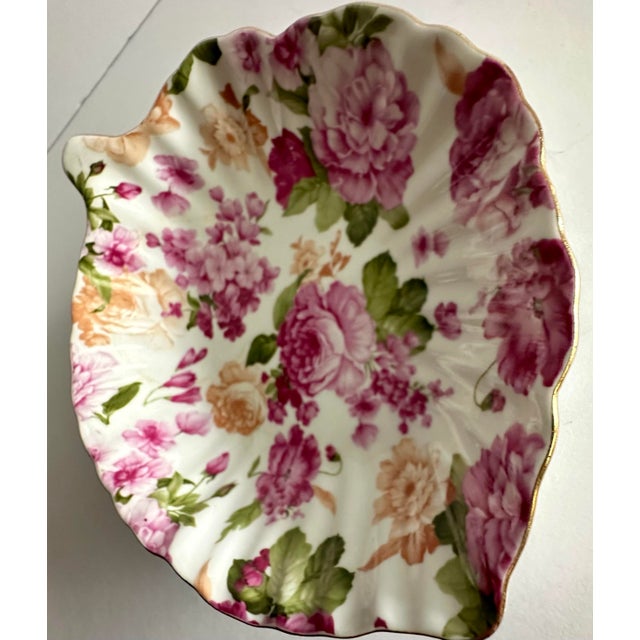 Ceramic Vintage 1900s Royal Danube Pink & Peach Roses Gilded Chintz Trinket Dish For Sale - Image 7 of 11