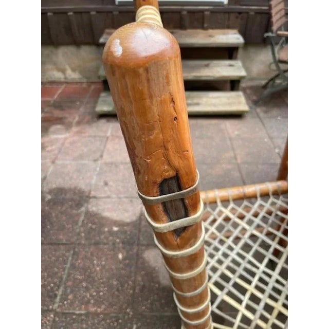 1980s Vintage Round Wooden Log Dining Table & 4 Log Pole & Rawhide Chairs - Dining Set From Oregon For Sale - Image 12 of 12