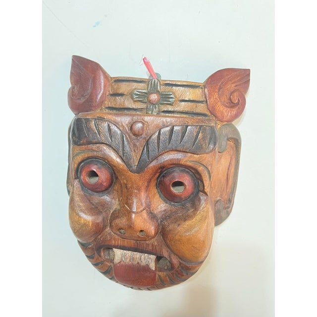 Mid 20th Century Mid 20th Century Thai Hand-Carved Wood Stylized Boar Folk Art Wall Mask For Sale - Image 5 of 12