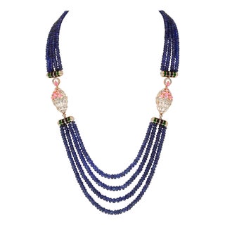 575 Ct Natural Tanzanite Bead Four Strand Necklace + 6.5 Ct Diamond 14 K Y Gold For Sale