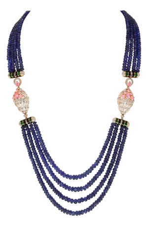 575 Ct Natural Tanzanite Bead Four Strand Necklace + 6.5 Ct Diamond 14 K Y Gold