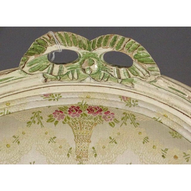 Wood A Single French Louis XV Style Side Chair or Desk Chair Painted White With Green Accents. Floral Pattern Silk or Satin Upholstery 1930s For Sale - Image 7 of 7