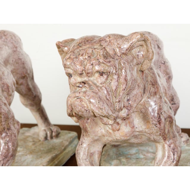 Pair of 19th Century French Faience Bulldog Sculptures on Terracotta Bases For Sale - Image 4 of 10