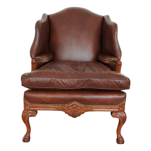 Old Hickory Tannery Leather Wingback Chair For Sale