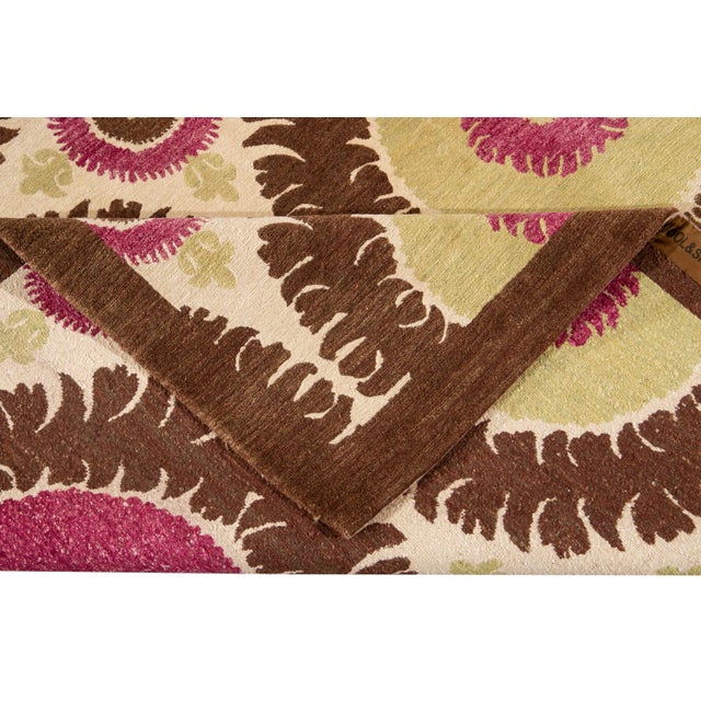 Modern 21st Century Modern Tibetan Wool Rug in Tan With Allover Design For Sale - Image 3 of 11