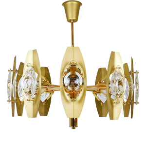 25 Brass Chandelier with Optical Prism Lenses by Oscar Torlasco, 1970s