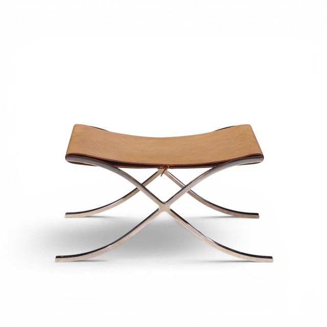 Mid 20th Century Mies Van Der Rohe for Knoll Mid Century Barcelona Stool With Cowhide Sling For Sale - Image 5 of 10