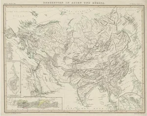 Antique Map of the Mountain Ranges in Asia and Europe, 1849