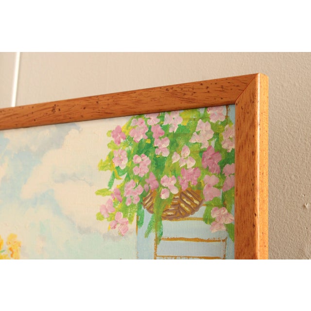 1980s Lloyd Van Pitterson Tropical Ocean View Balcony Custom Framed Original Oil Painting For Sale - Image 10 of 12