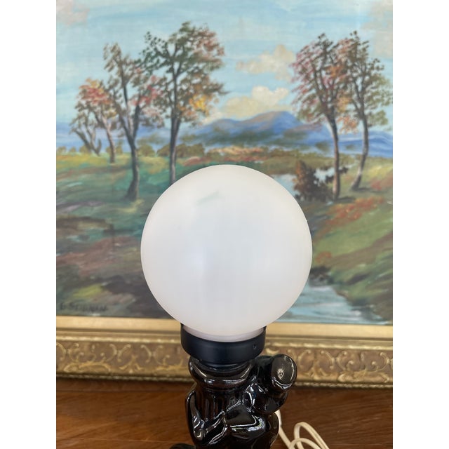 Black Mid 20th Century American Novelty Bar Lamp With Ceramic Drunk Man and Frosted Globe Shade For Sale - Image 8 of 9